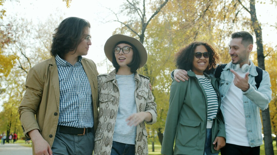 team walking in park