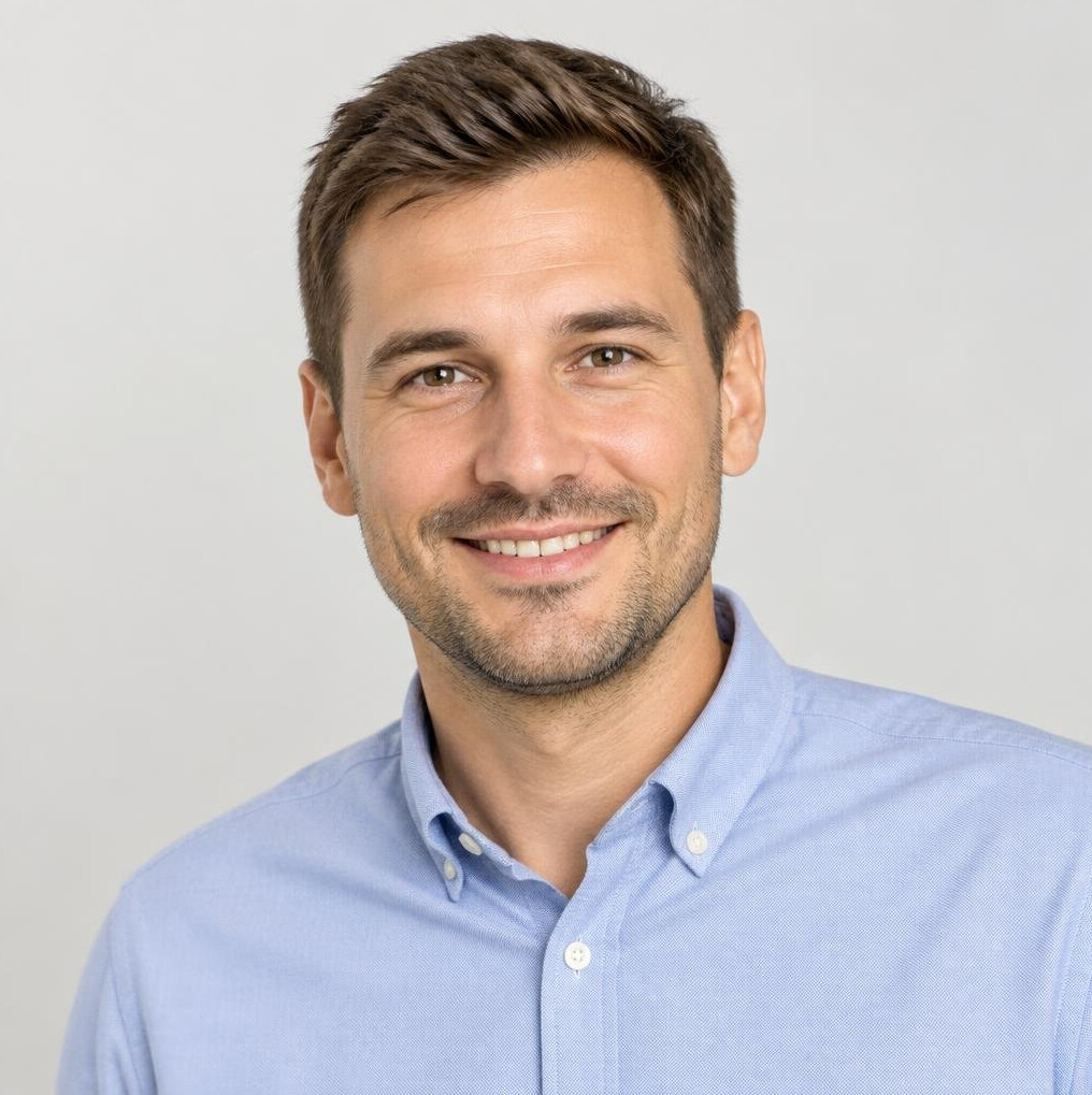 Studio portrait of a Slovenian man in business casual attire
