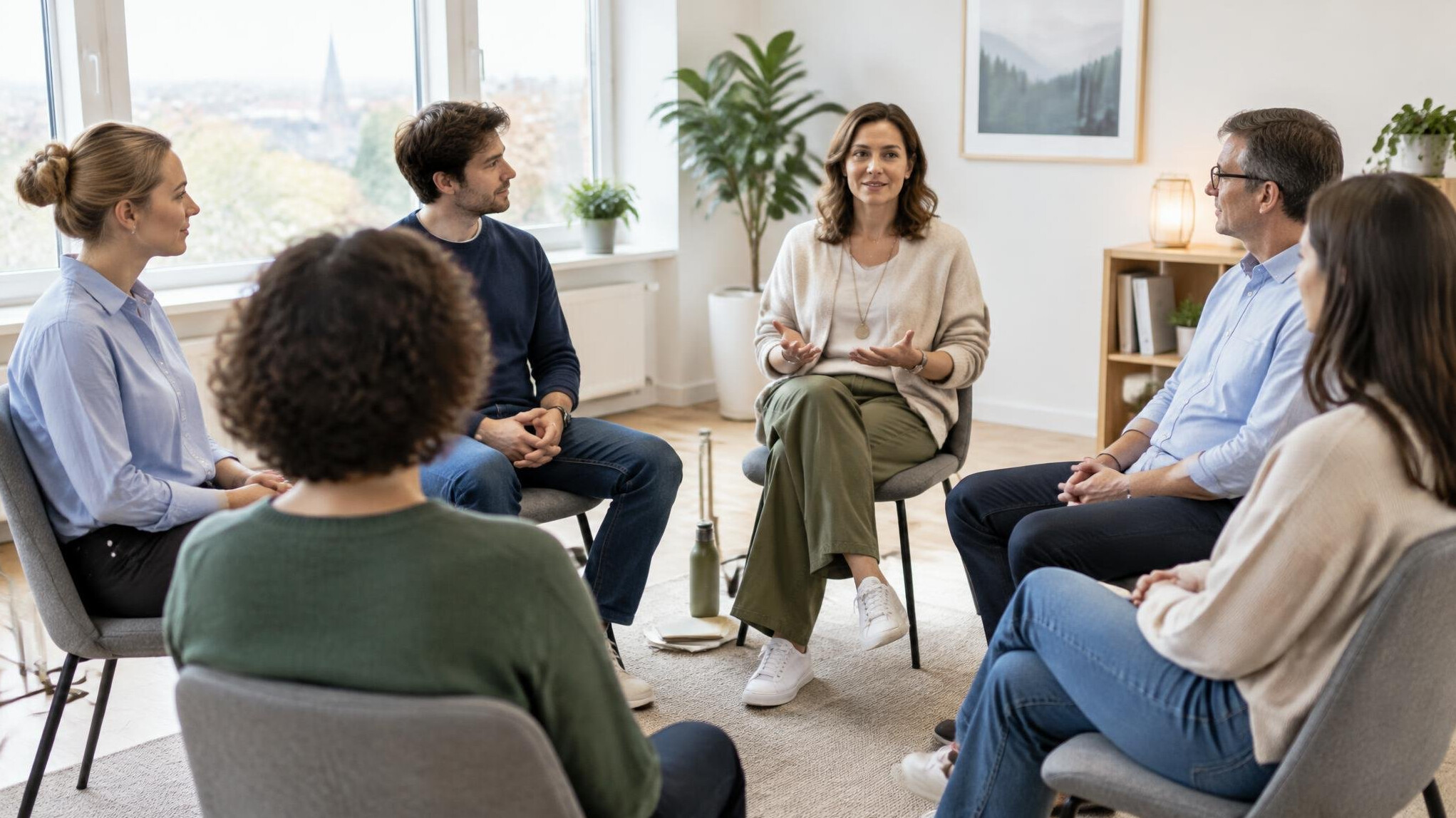 Mental health workshop with employees sitting in a circle